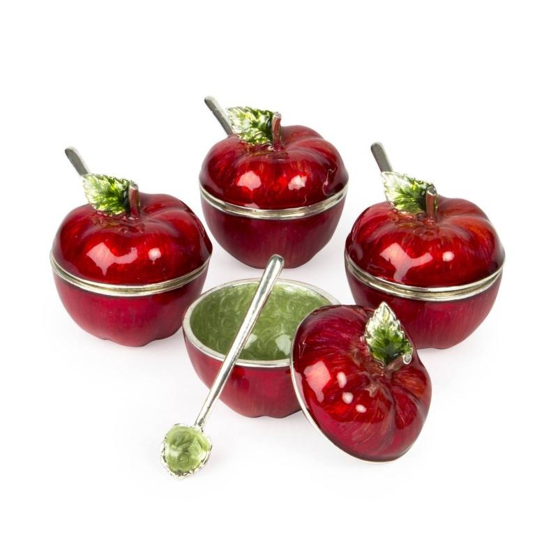Quest Collection Mini Apple Honey Dish Set, w/ cover & spoon, Set/4