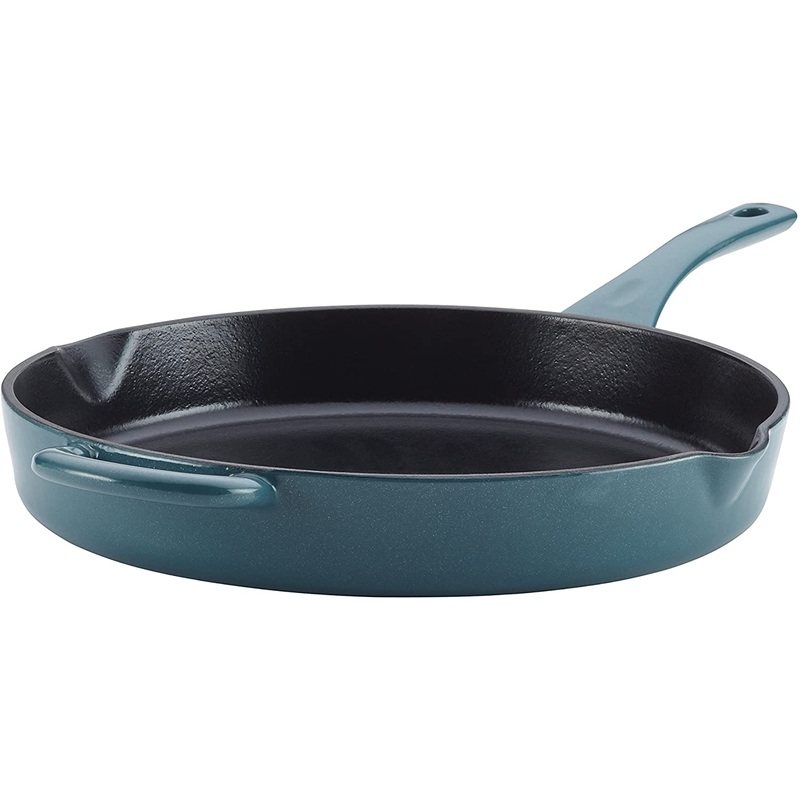 Ayesha Curry Home Cast Iron 12" Skillet w/pour spouts Twilight Teal Blue Metallic