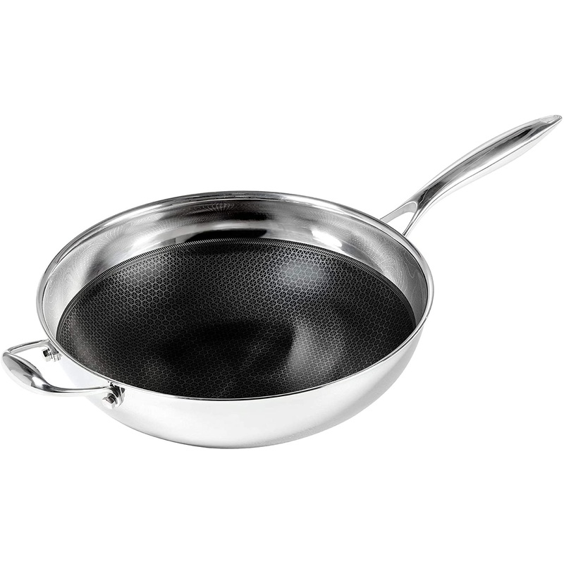 Black Cube Hybrid Stainless Steel Wok with Nonstick Coating and Helper Handle, 12.5 Inches