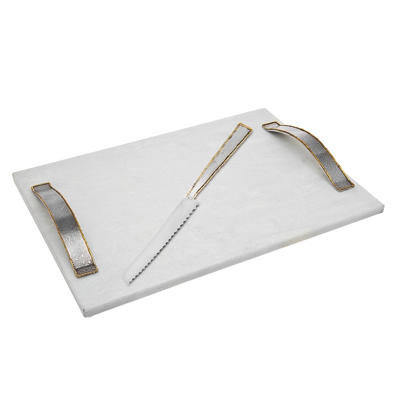 Godinger Golden Frost White Challah Board with Knife