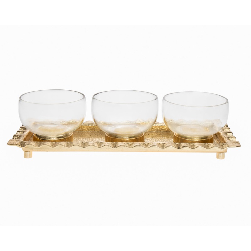 Godinger Ripple Gold 3 Bowl Set with Tray