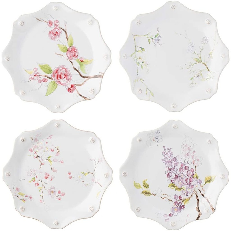 Juliska Berry & Thread Floral Sketch Assorted Dessert/Salad Plates, Set of 4
