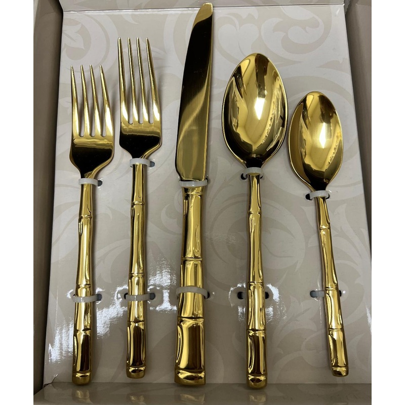 Museum Collection Mamboo 18/10 Stainless Steel 20 Piece Service for 4 Flatware Gold