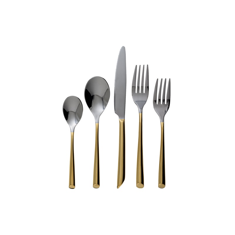 Vikko Crown - Pearl, Gold Handle 18/10 SS, Round Flatware, 20 Pc Set