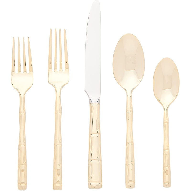 Wallace Bamboo Gold-Plated 20-Piece Stainless Steel Flatware Set, Service for 4
