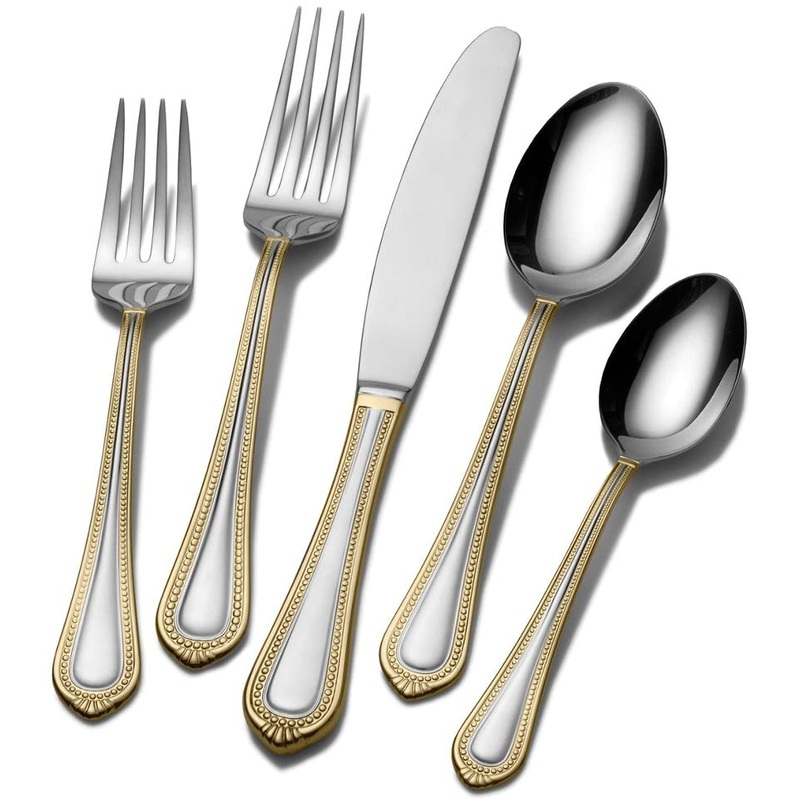 Mikasa 5119760/17-3880 24-Karat Gold on Regent Bead Gold 18/10 Stainless Steel 65-piece Flatware Set Service for 12