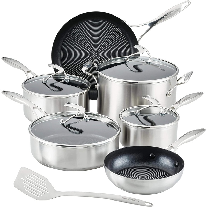 Circulon SteelShield S-Series Stainless Steel Hybrid Nonstick 10-Piece Cookware Set with Bonus Utensil