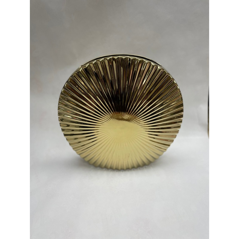 Classic Touch Porcelain Round Gold Vase Pleated Design