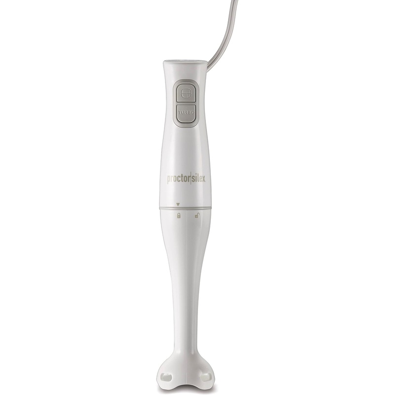 Proctor Silex Hand Held Immersion Blender, Ergonomic Grip Stainless Steel Blade, Extra-Long, 5 ft, White