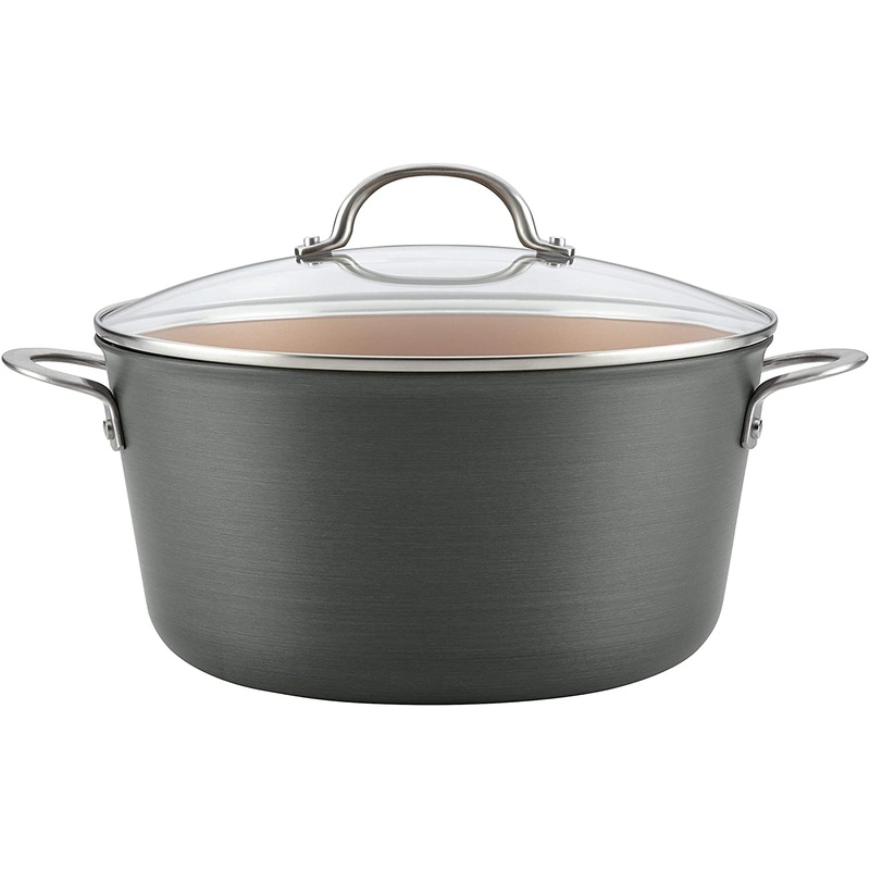 Ayesha Curry Home Collection Hard Anodized Nonstick Stock Pot/Stockpot with Lid, 10 Quart, Charcoal Gray
