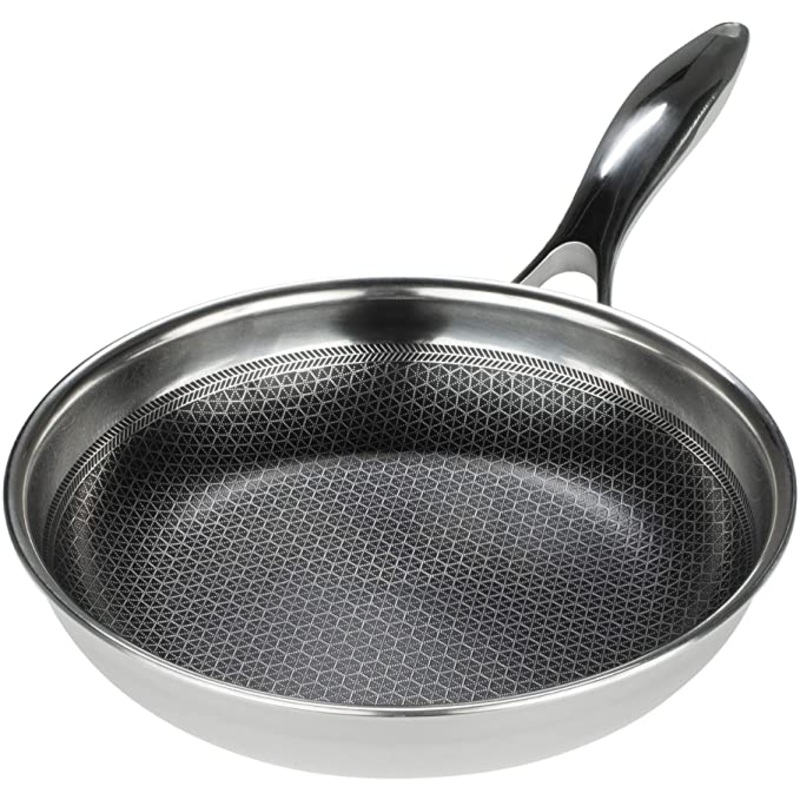 Black Cube Hybrid Stainless Steel Frying Pan with Nonstick Coating, Oven-Safe Cookware