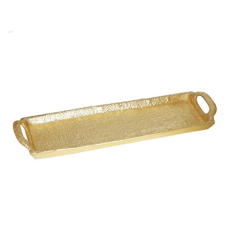 Classic Touch Textured Gold Oblong Tray with Handles 17.25 inches