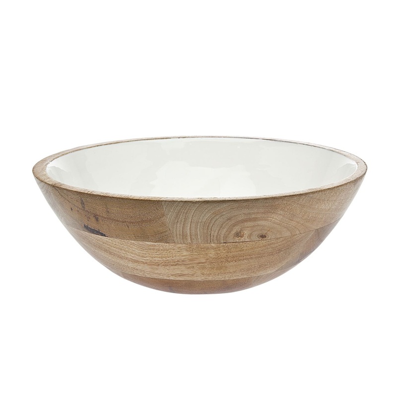 Godinger Wood/White Enamel Salad Bowl