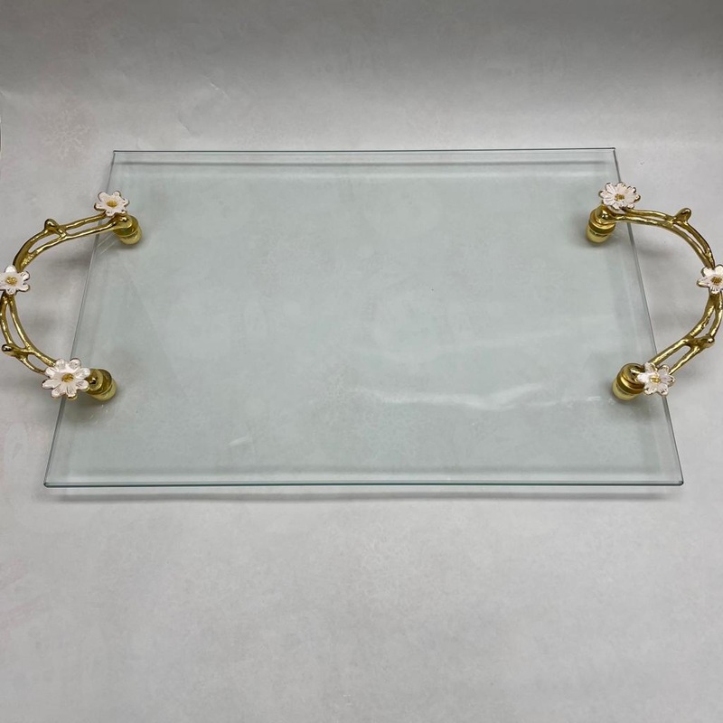 Classic Touch Gold Flower Design Handled Challah Board