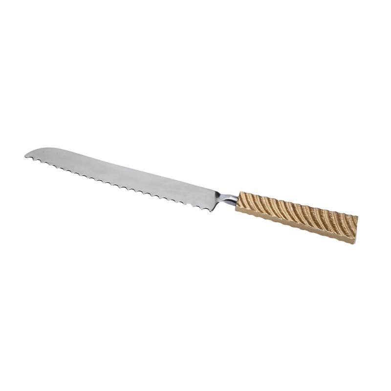 Classic Touch Serrated Challah Knife with Gold Wavy Handle