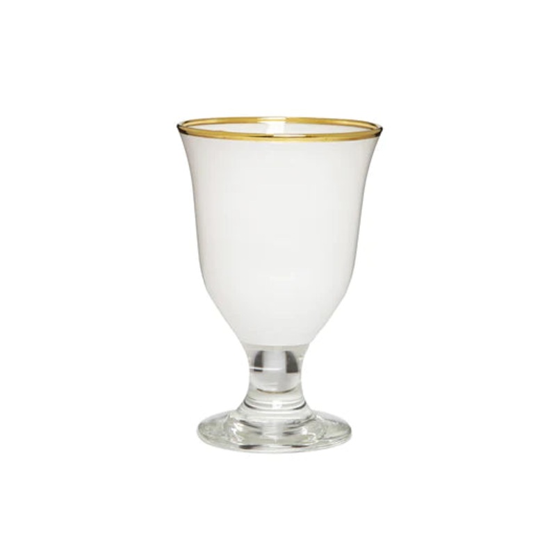 Classic Touch Water Glasses, White w/ Clear Stem & Gold Rim, Set/6