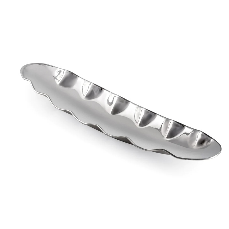 Classic Touch Stainless Steel Boat Dish With Wavy Edge