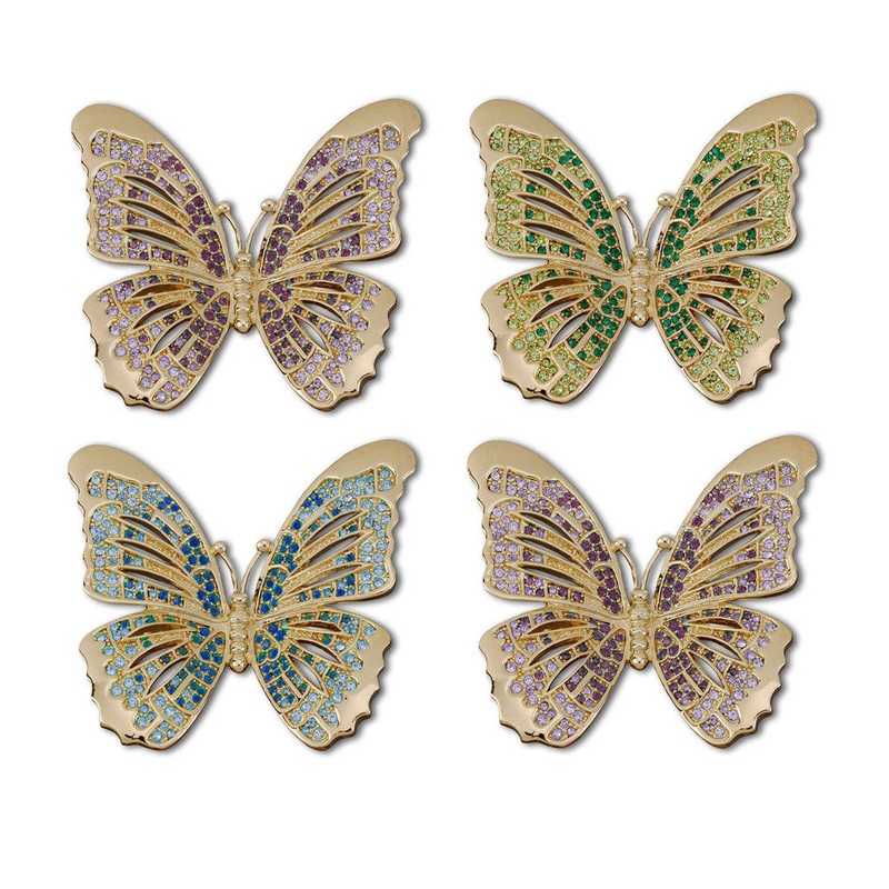 L'Objet Gold Butterfly Napkin Rings w/ Multi Crystals, Set/4