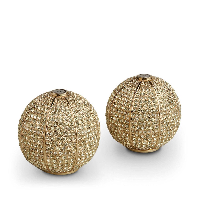 L'Objet Pave Sphere Salt & Pepper Spice Jewels w/ Crystals, Set/2