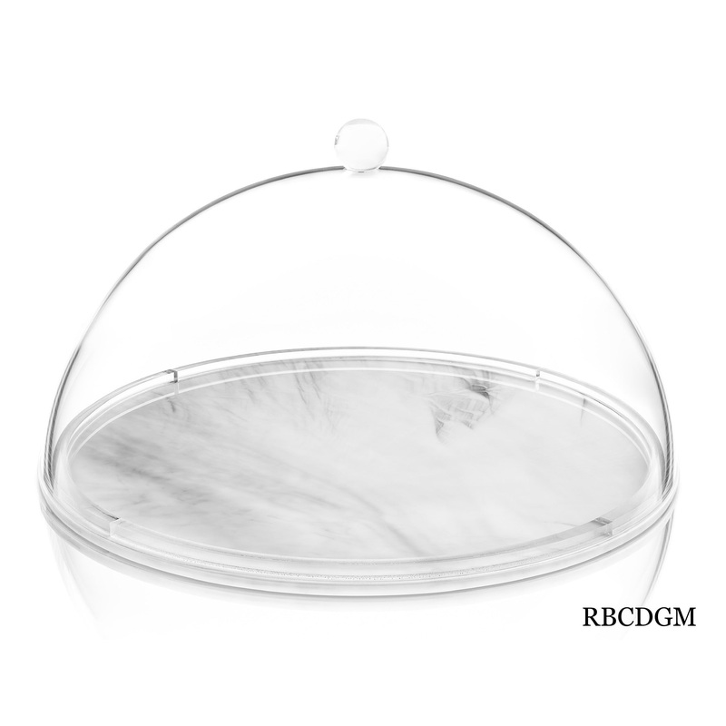 Lucite by Design Round Cake Dome and Grey Marble Base