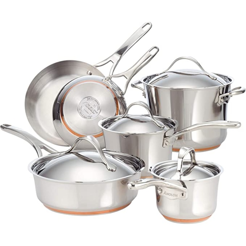 Anolon Nouvelle Stainless Steel Cookware Pots and Pans Set, 10 Piece