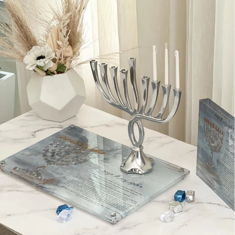 BT Shalom Raised Painted Hadlokas Neiros Shel Chanuka Tray