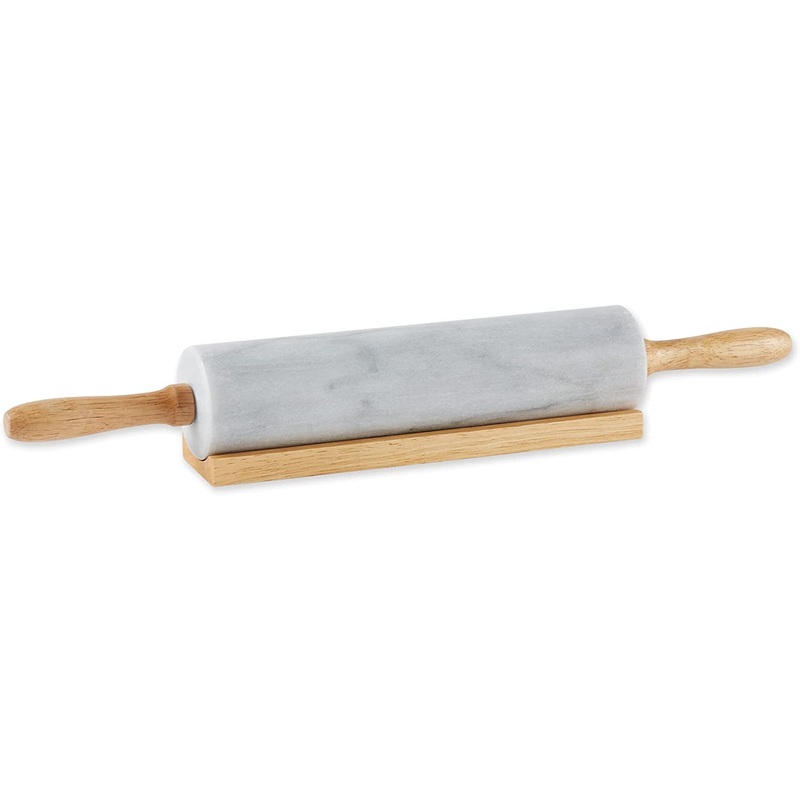 RSVP International RPW-10 White Marble Rolling Pin for Baking & Stand, 10"
