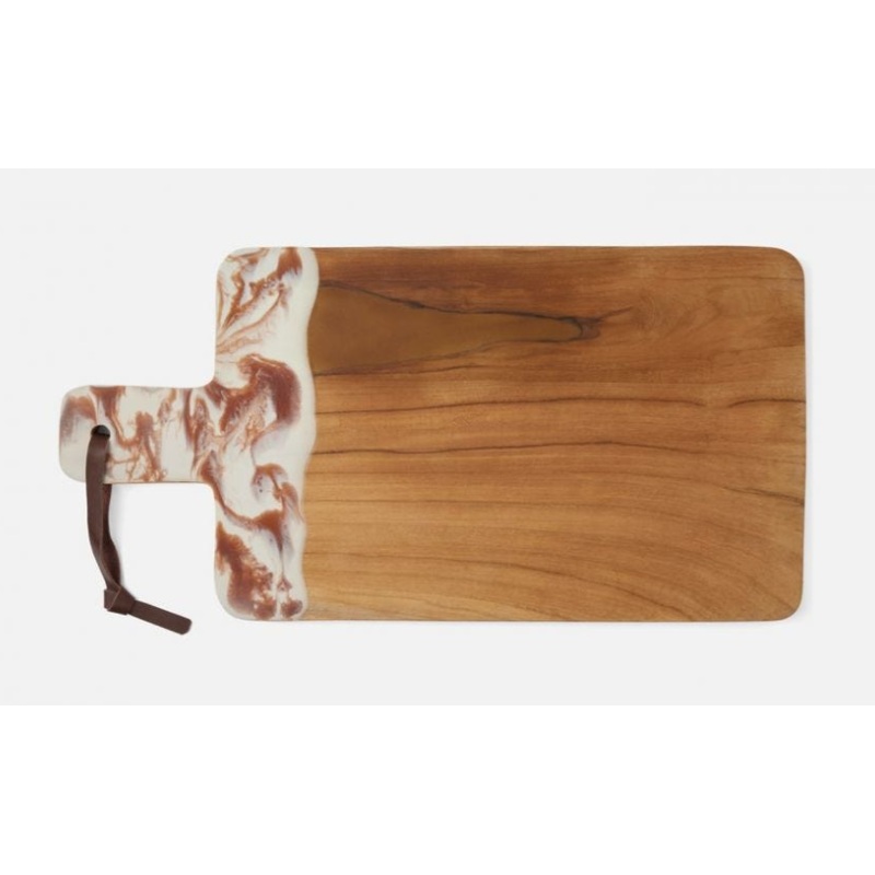 Blue Pheasant AUSTIN, Amber Swirled Resin/Natural Teak, Serving Board, 19.5x12