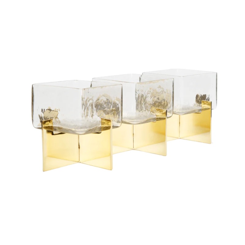 Classic Touch 3 Sectional Dish on Gold Block Base