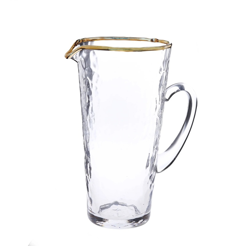 Classic Touch Pebble Glass Pitcher with Gold Rim with Handle