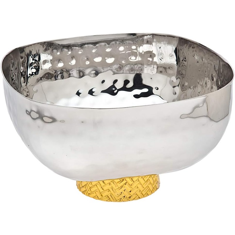 Godinger Harper Square Salad Serving Bowl Platter - Hammered Gold Trimmed