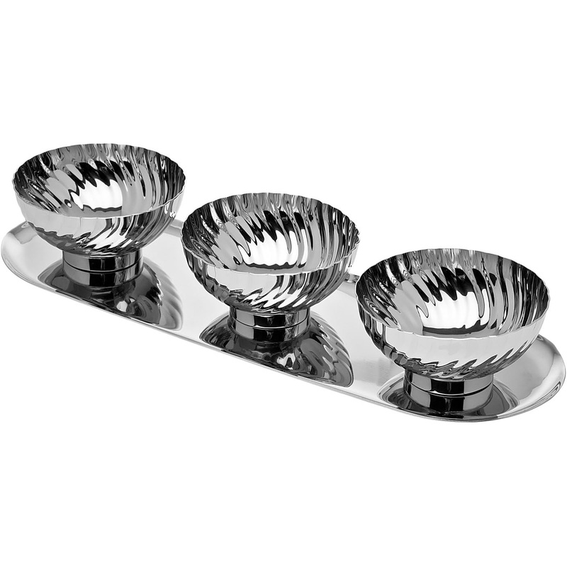 Godinger Hillcrest 3 Round Bowls with Rectangular Tray
