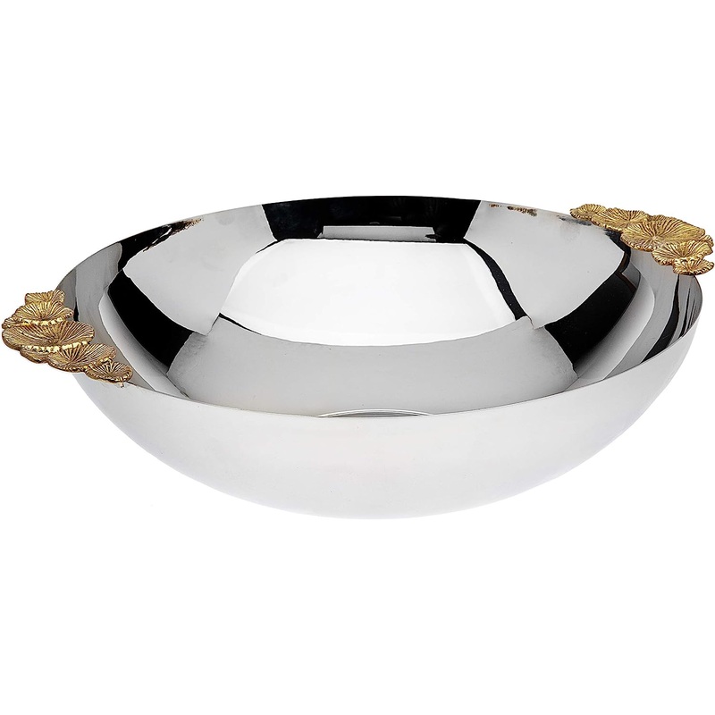 Godinger Mayfair Metal Salad Bowl With Gold Handles