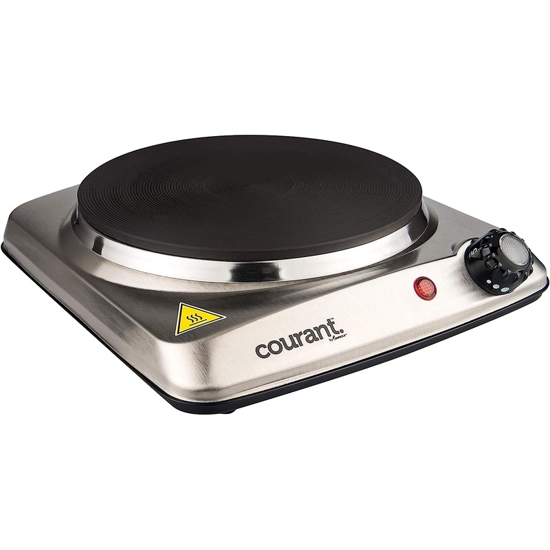Courant Electric Hotplate, Countertop Burner, Single Buffet Electric 1000W Portable Cooktop, stainless Steel
