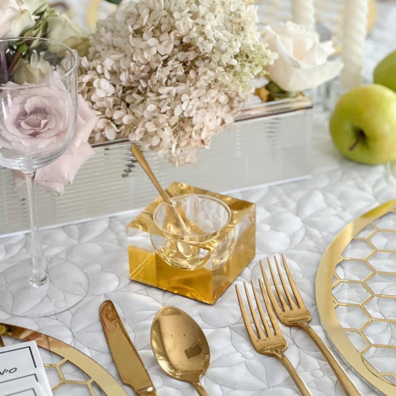 BT Shalom Square Honey Dish with Gold Mirror Design