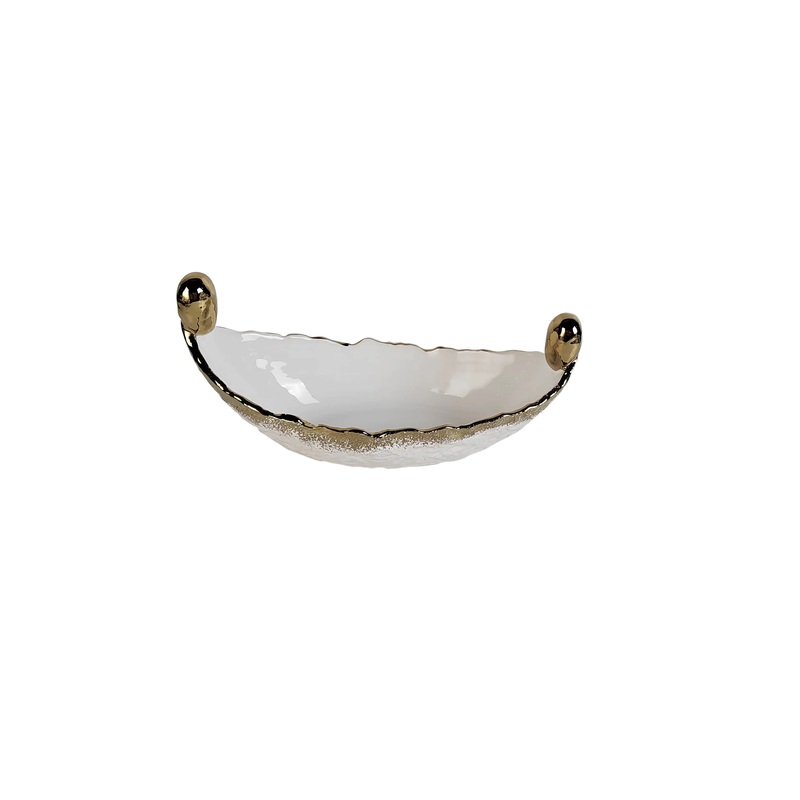 Classic Touch White Porcelain Boat Dish with Gold Edge