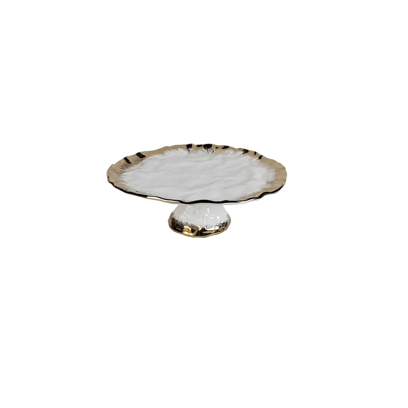 Classic Touch White Porcelain Cake Stand with Gold Edge