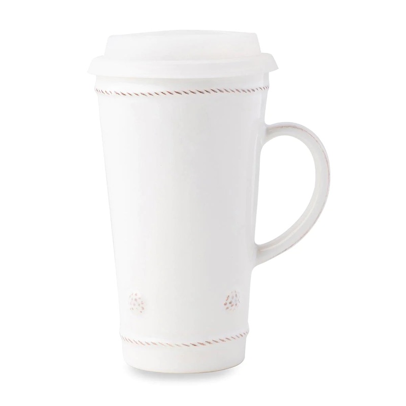 Juliska Berry & Thread Travel Mug with Silicone Lid - Whitewash