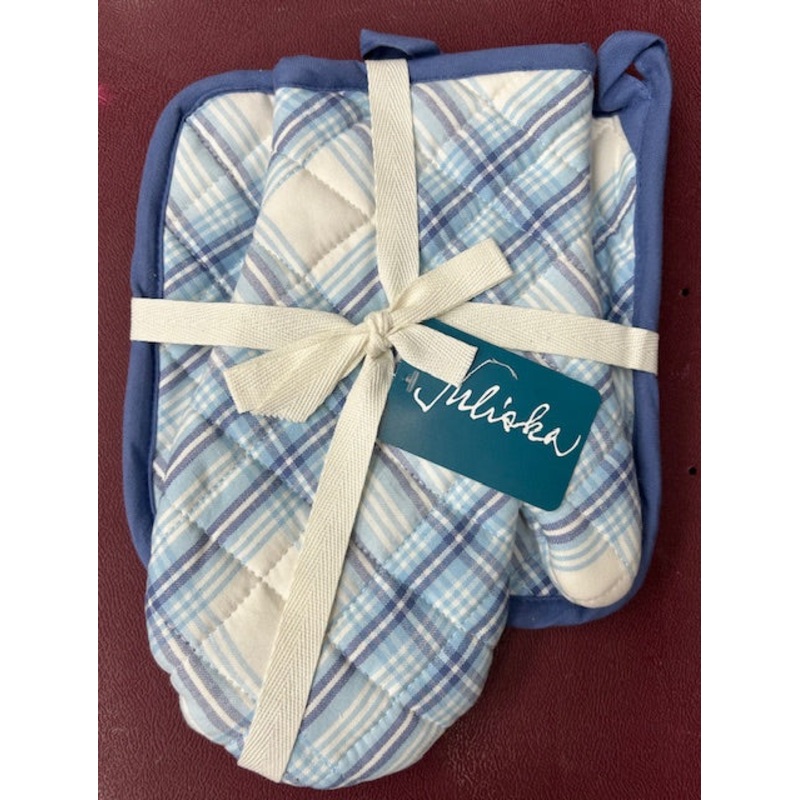 Juliska Tartan Chambray Oven Mitt and Pot Holder Set/2pc