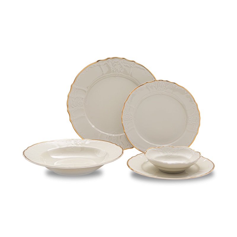Kadra Vikko Luxe Bernadotte Gold, Ivory Dinnerware, Service for 4