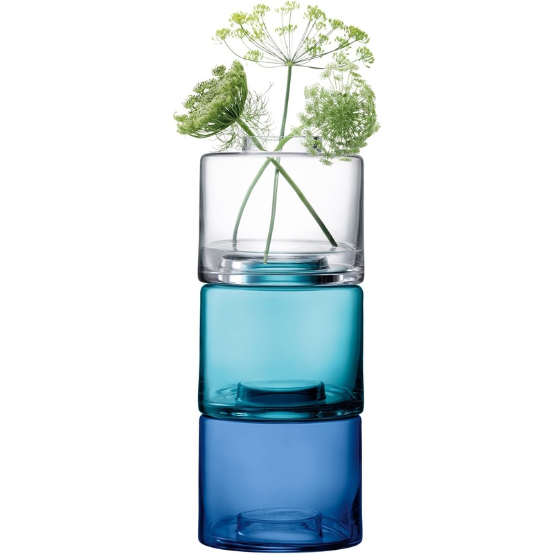 LSA International Stack Vase Trio, Clear Blues