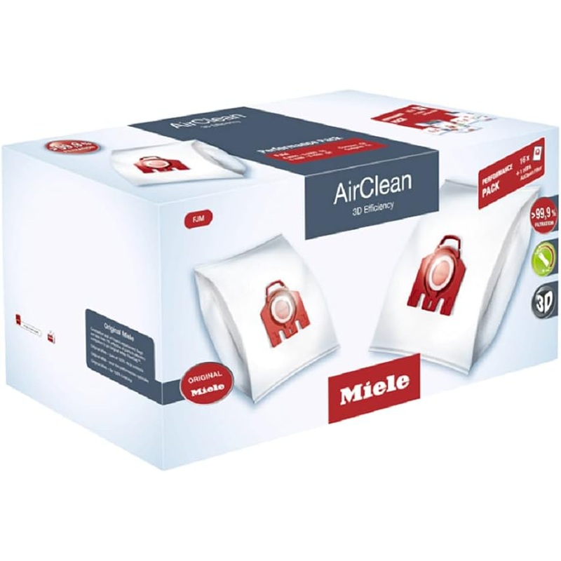 Miele Performance Pack AirClean 3D FJM Vacuum Cleaner Bags, 16 x Bags, 1 x HEPA Filter