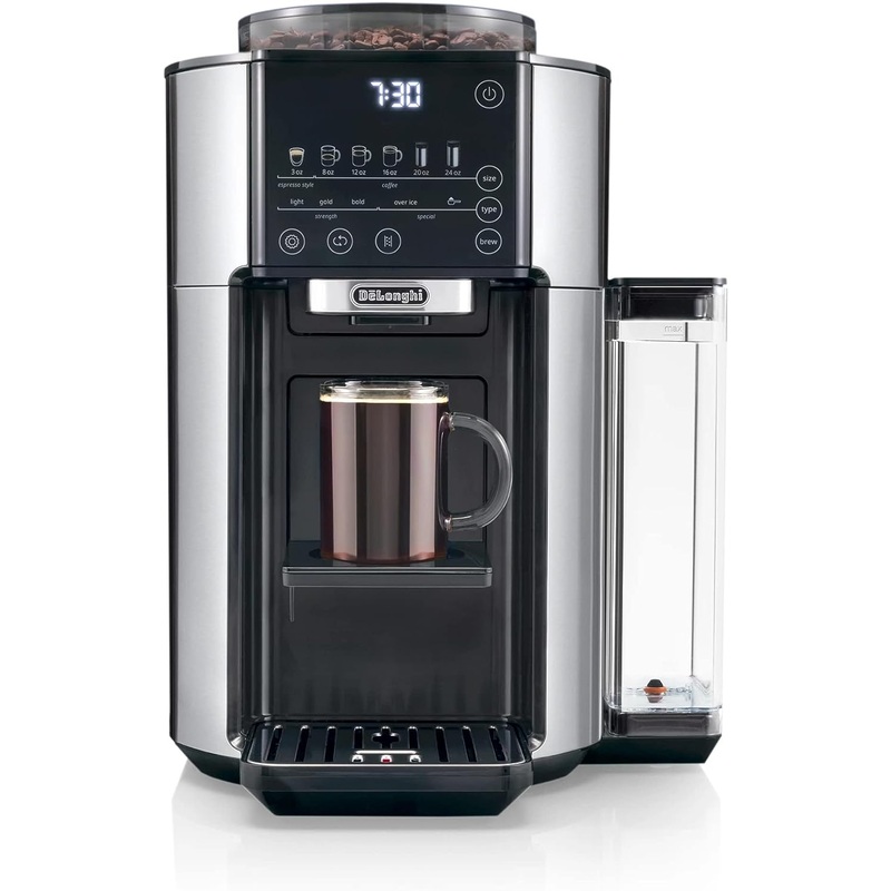 De'Longhi TrueBrew Drip Coffee Maker, Built in Grinder, Single Serve, 8 oz to 24 oz, Hot or Iced Coffee, Stainless, CAM51025MB