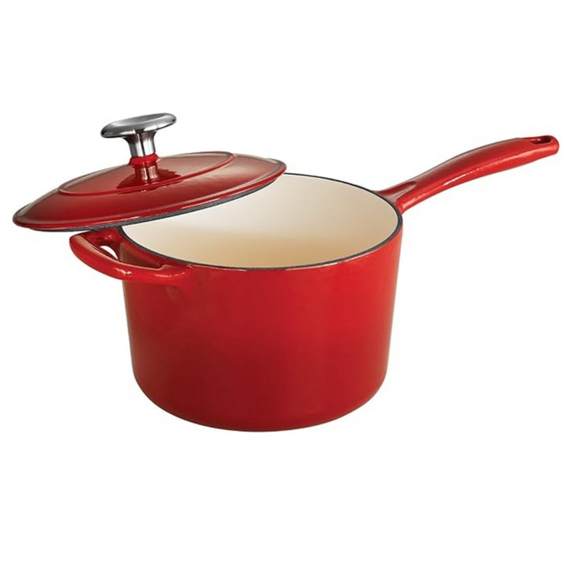 Tramontina Enameled Cast Iron Sauce Pan with Lid, 2.5-quart, Red
