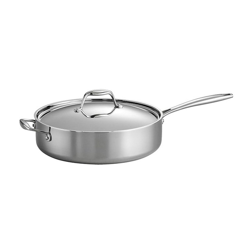 Tramontina Tri-Ply Clad Stainless Steel 6-Quart Saute Pan with Lid, Induction-Ready Cooking Pan, Dishwasher-Safe