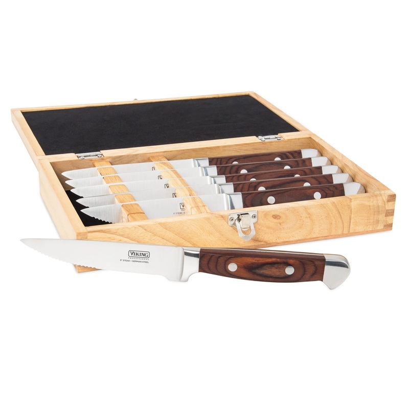 Viking Steakhouse Pakka Wood 6-Piece Steak Knife Set with Gift Box