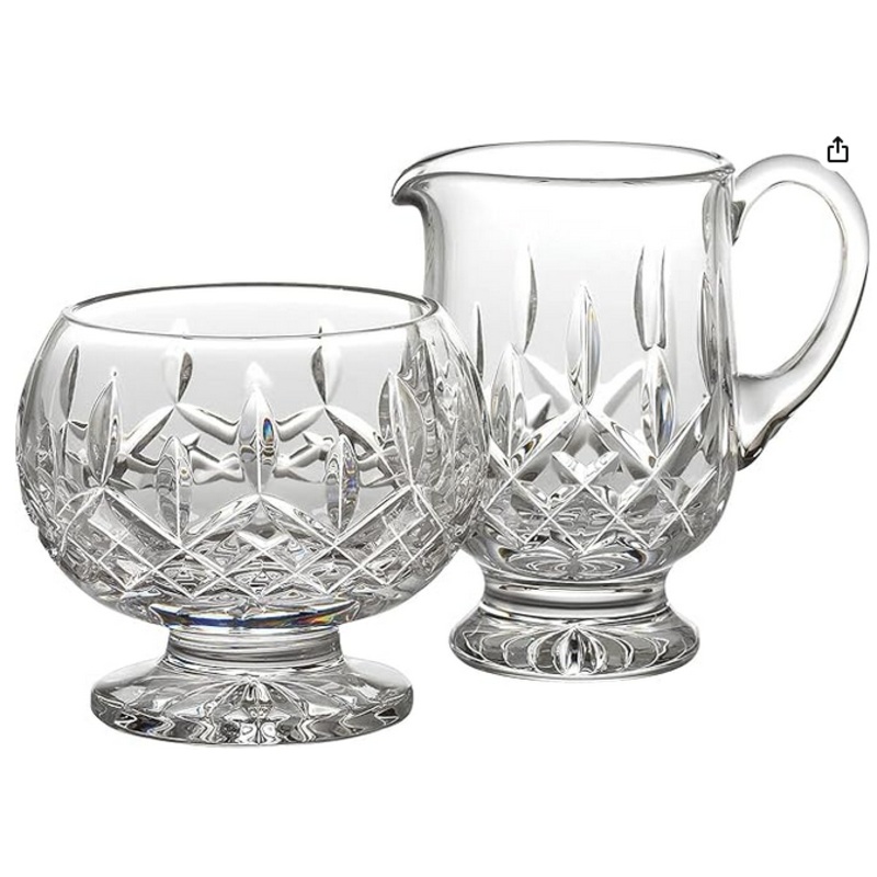 Waterford Lismore Footed Creamer & Sugar Set, 4.25", Clear
