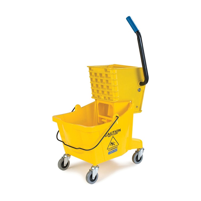 Carlisle 3690804 Flo-Pac Mop Bucket w/ Side Press Wringer, Yellow, 26 qt.