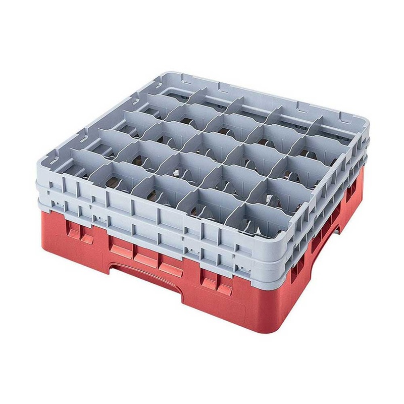 Cambro 25S534163 Camrack Full Size Glass Rack w/ 2 Extenders, 25 Compartment, Red