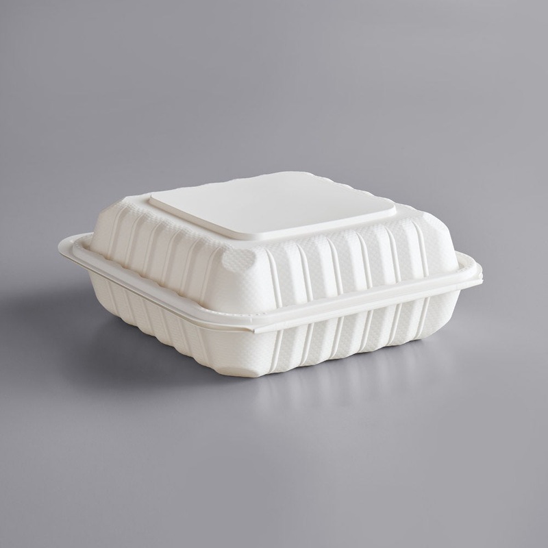 Hinged 1-Compartment Container, 8", White, Case of 200